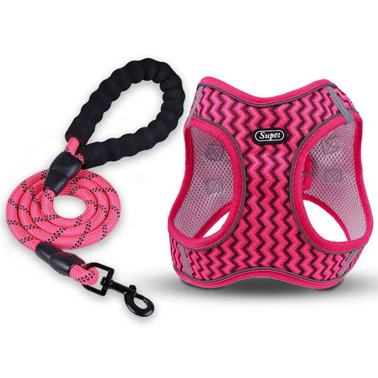 Supet Pet Chest Strap & Leash – Breathable Wave Pattern Vest for Cats & Small Dogs