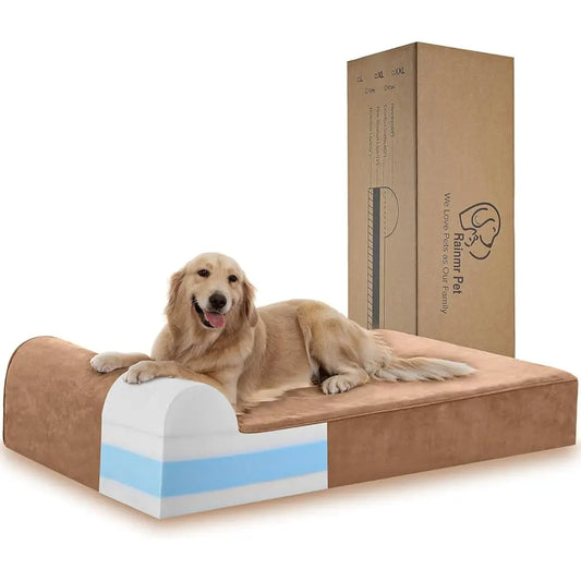 7'' H Orthopedic Dog Bed – Large Memory Foam Bed with Headrest
