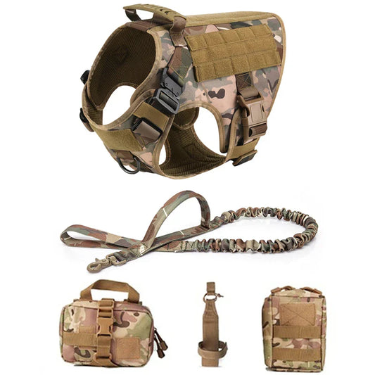 Tactical Military Dog Vest & Leash Set – Training Harness for All Breeds
