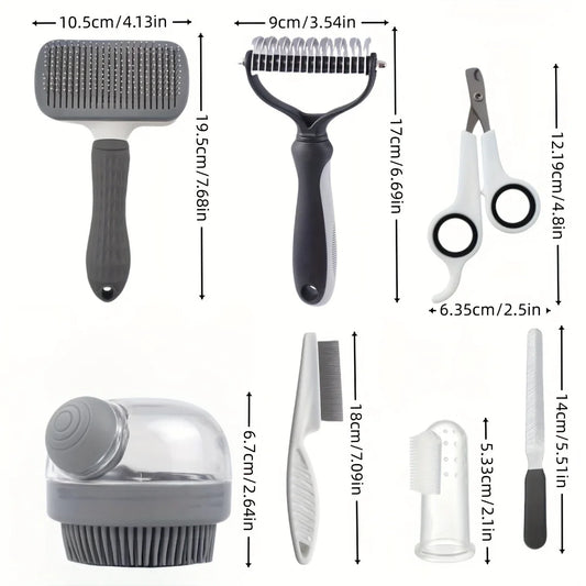 8pcs Dog Grooming Kit – Self-Cleaning Set with Nail Clippers & More