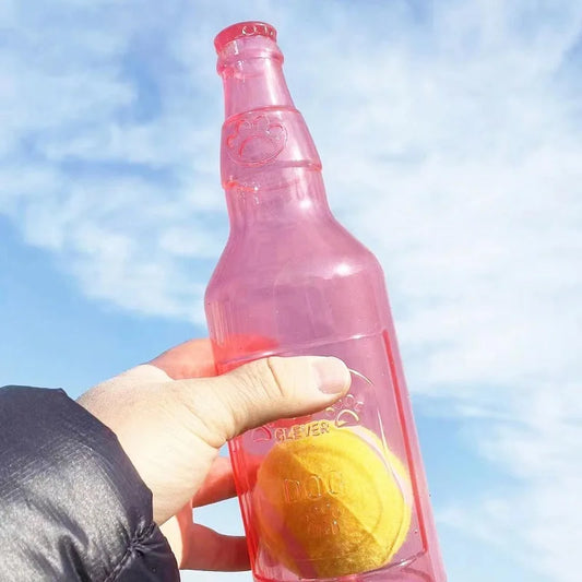 Beer Bottle Dog Chew Toy – Bite-Resistant Squeaky Toy with Tennis Ball Core