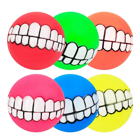 Funny Teeth Squeaky Dog Ball – Silicone Chew Toy for Dogs & Cats