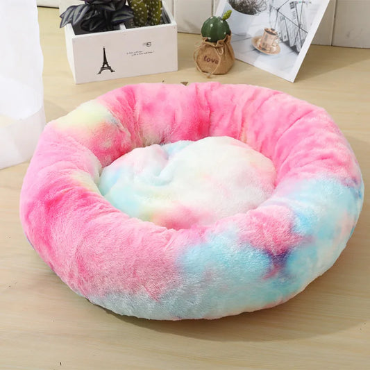 Round Plush Pet Bed – Soft Sleeping Sofa for Cats & Small Dogs