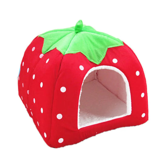 Strawberry Pet House – Soft Kennel Bed for Small Dogs & Cats