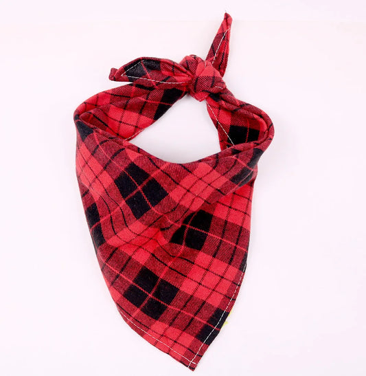 Plaid Cotton Dog Bandana – Washable Scarf with Bow Tie for Pets