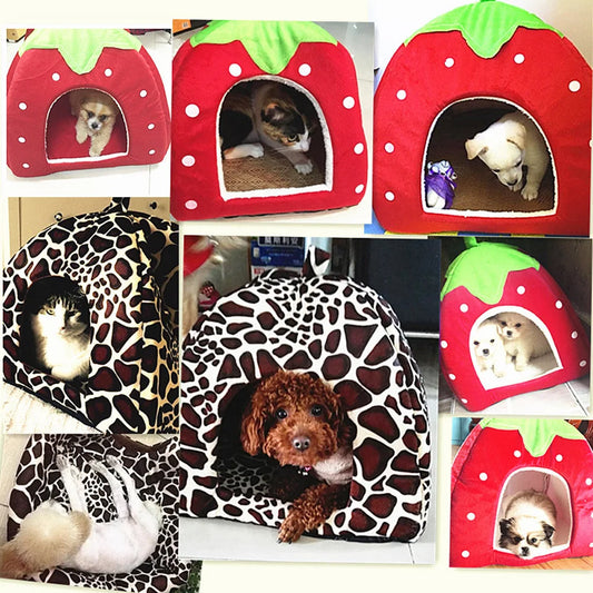 Strawberry Pet House – Soft Kennel Bed for Small Dogs & Cats