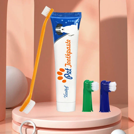 Pet Toothbrush Set – 4-Piece Dental Care Kit with Toothpaste for Dogs and Cats