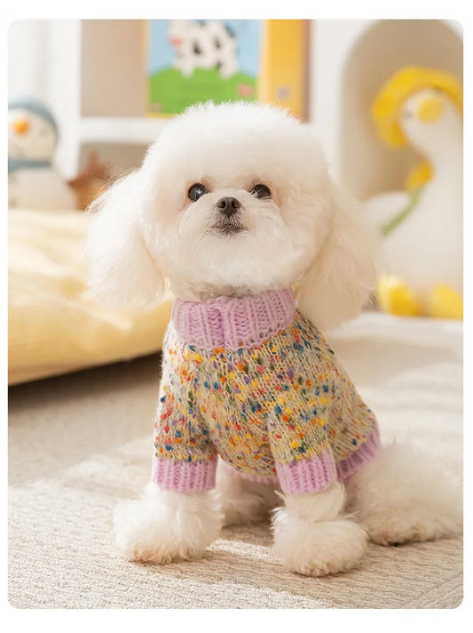 Floral Dot Pet Sweater – Cozy Autumn/Winter Wear for Small Dogs & Cats