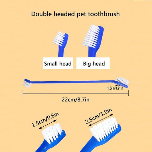 5-Piece Double-Head Pet Toothbrush Set – Long Handle for Dogs and Cats