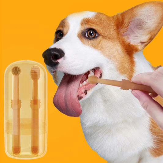 2-Piece Pet Toothbrush Set – Long-Handled 360° Cylinder Brush for Dogs & Cats