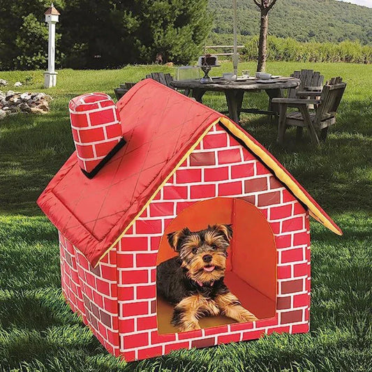 Foldable Brick Wall Style Kennel – Warm Portable Bed for Small Pets