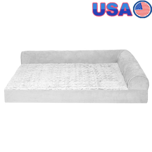 Orthopedic L-Chaise Dog Bed – Jumbo Faux Fur Comfort with Bolsters