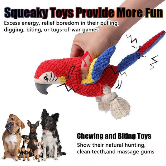 Indestructible Plush Parrot Dog Toy – Squeaky Toy for Small & Large Dogs