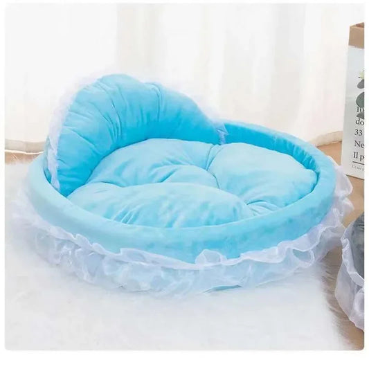 3D Fantasy Bow Lace Pet Bed – Romantic Oval Sofa for Dogs