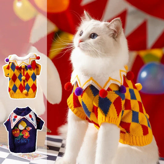 Plaid Dog Sweater & Hat Set – Cute Winter Outfit for Small Pets