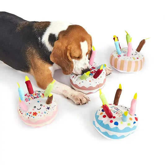Birthday Cake Dog Toy – Plush Squeaky Gift for Play & Chewing