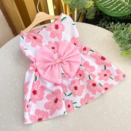 Spring Summer Dog Princess Dress – Bow Lace Skirt for Small Pets
