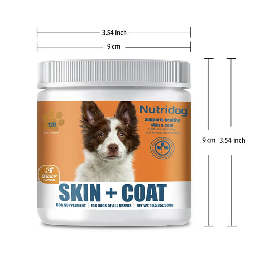 Skin & Coat Supplement for Dogs – 120 Soft Chews with Omega 3, 9 & Vitamin E