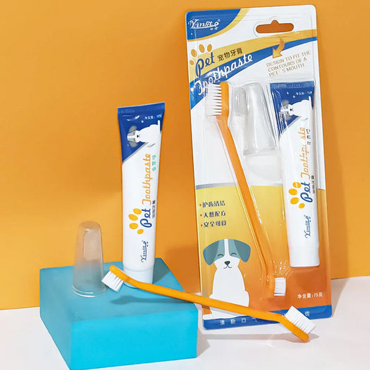Pet Toothbrush Set – 4-Piece Dental Care Kit with Toothpaste for Dogs and Cats