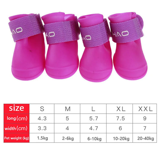 4Pcs Waterproof Anti-Slip Pet Rain Shoes – Rubber Boots for All Sizes