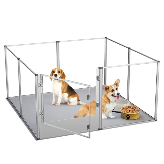 Acrylic Dog Playpen – Clear Whelping Pen with Waterproof Pad for Puppies & Cats