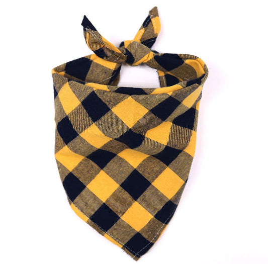 Large Dog Bandana – Cotton Plaid Washable Scarf with Bow Tie