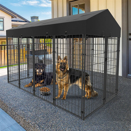 Heavy Duty Large Dog Kennel – Welded Metal Playpen with Roof Cover