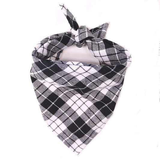 Plaid Cotton Dog Bandana – Washable Scarf with Bow Tie for Pets