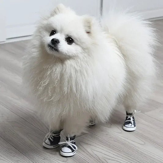 4 Pcs Anti-Skid Denim Canvas Dog Shoes – Waterproof Breathable Sneakers