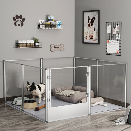 Acrylic Dog Playpen – Clear Whelping Pen with Waterproof Pad for Puppies & Cats