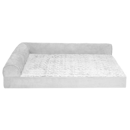 Orthopedic L-Chaise Dog Bed – Jumbo Faux Fur Comfort with Bolsters